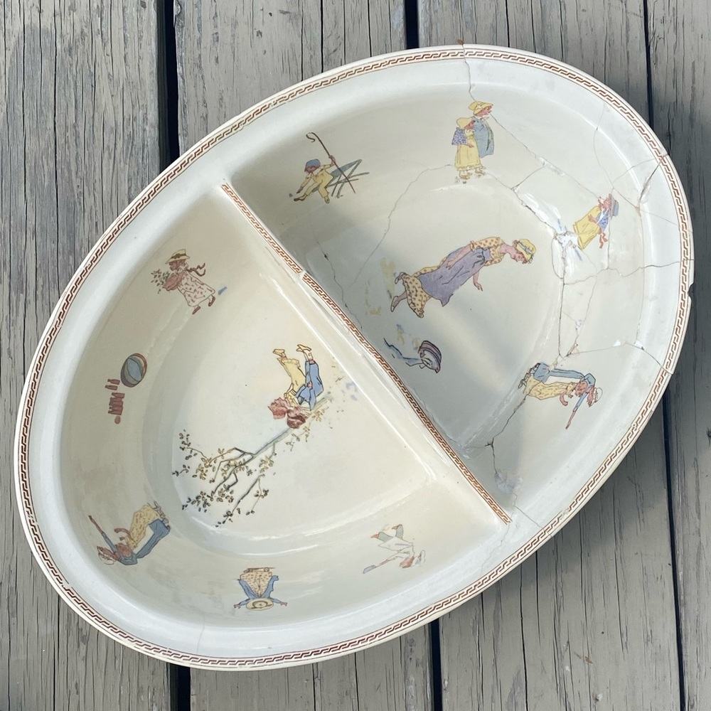 RARE Antique 19th Century Sarreguemines Child’s Divided Doll Wash Bowl 1880s